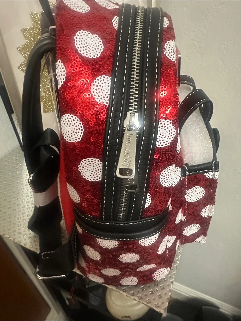 Loungefly Red & White Minnie Mouse Sequin Mini Backpack NWT
